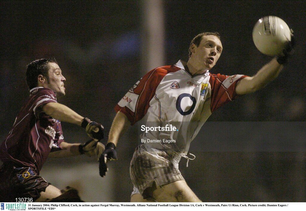 31 January 2004; Philip Clifford, Cork, in action against Fergal Murray, Westmeath. Allianz National Football League Division 1A, Cork v Westmeath, Pairc Ui Rinn, Cork. Picture credit; Damien Eagers / SPORTSFILE *EDI*