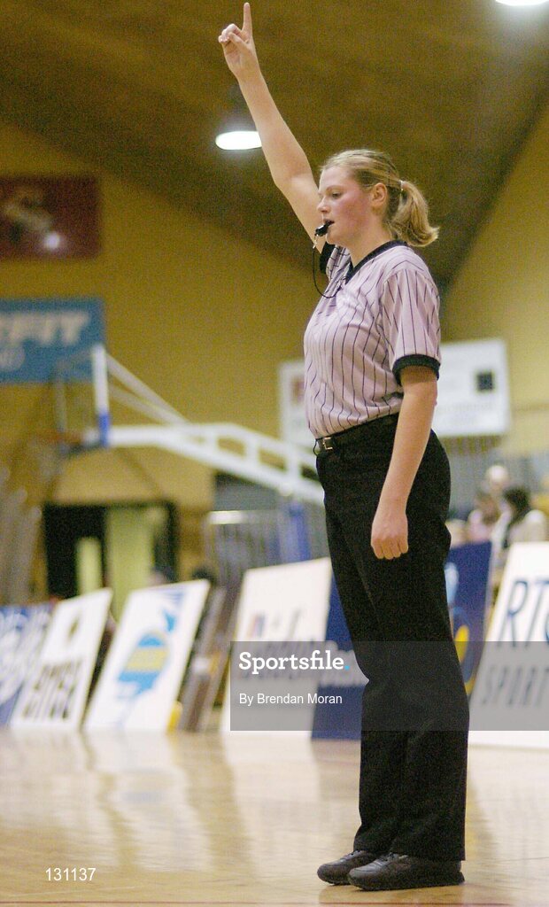 30 January 2004; Cathy Molloy, Referee. National Basketball Cup 2004, Junior Men's Semi-Final, Mardyke UCC Demons v Westaro Castlebar, The ESB Arena, Tallaght, Dublin. Picture credit; Brendan Moran / SPORTSFILE *EDI*