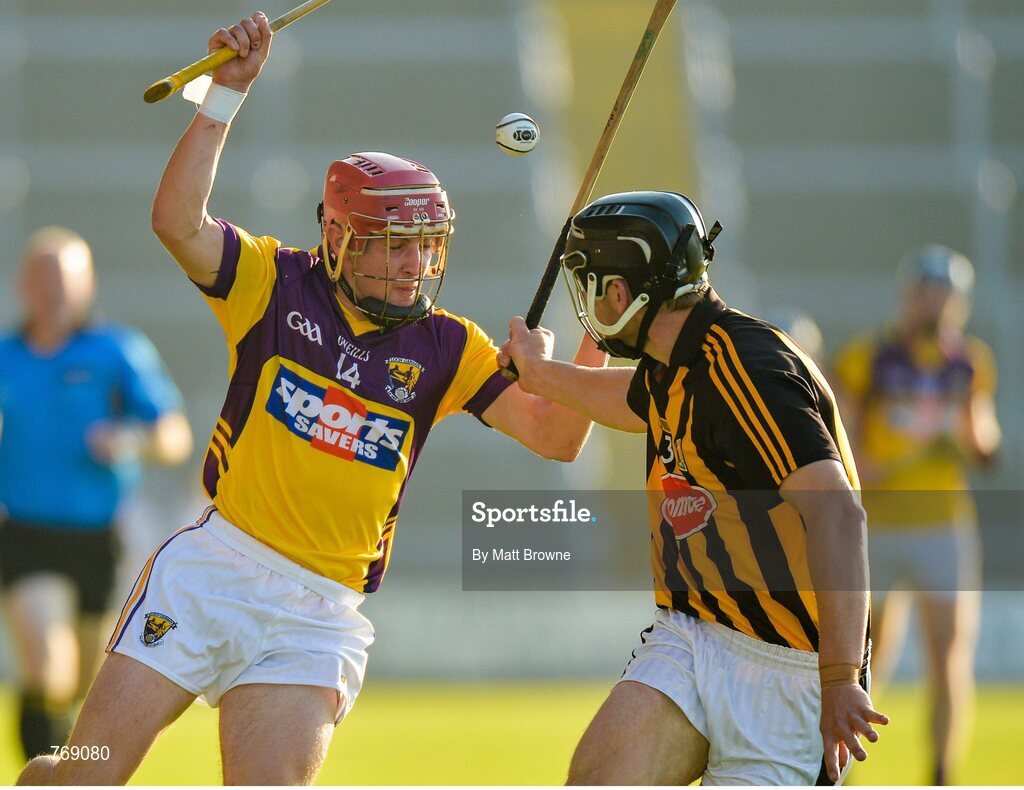 10 July 2013; Barry Carton, Wexford, in action against Willie Phelan, Kilkenny. Bord Gáis Energy Leinster GAA Hurling Under 21 Championship Final, Kilkenny v Wexford, Wexford Park, Wexford. Picture credit: Matt Browne / SPORTSFILE