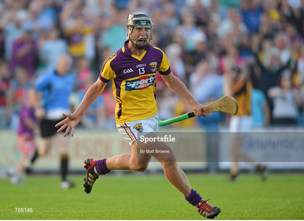 10 July 2013; Wexford's Conor McDonald celebrates after the final whistle. Bord Gáis Energy Leinster GAA Hurling Under 21 Championship Final, Kilkenny v Wexford, Wexford Park, Wexford. Picture credit: Matt Browne / SPORTSFILE
