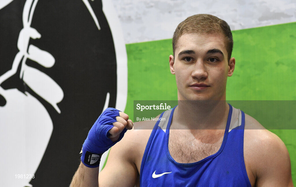 26 February 2021; Ruslan Koleshnikov of Russia following his victory, by knockout, over Gor Nersesyan of Armenia after their men's light heavyweight 81kg semi-final bout at the AIBA Strandja Memorial Boxing Tournament in Sofia, Bulgaria. Photo by Alex Nicodim/Sportsfile