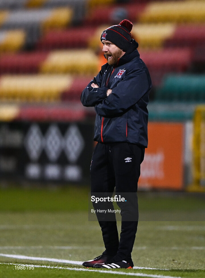 12 March 2021; Dundalk team manager Shane Keegan during the FAI President's Cup Final match between Shamrock Rovers and Dundalk at Tallaght Stadium in Dublin. Photo by Harry Murphy/Sportsfile