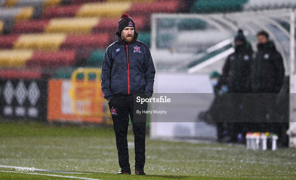 12 March 2021; Dundalk team manager Shane Keegan during the FAI President's Cup Final match between Shamrock Rovers and Dundalk at Tallaght Stadium in Dublin. Photo by Harry Murphy/Sportsfile