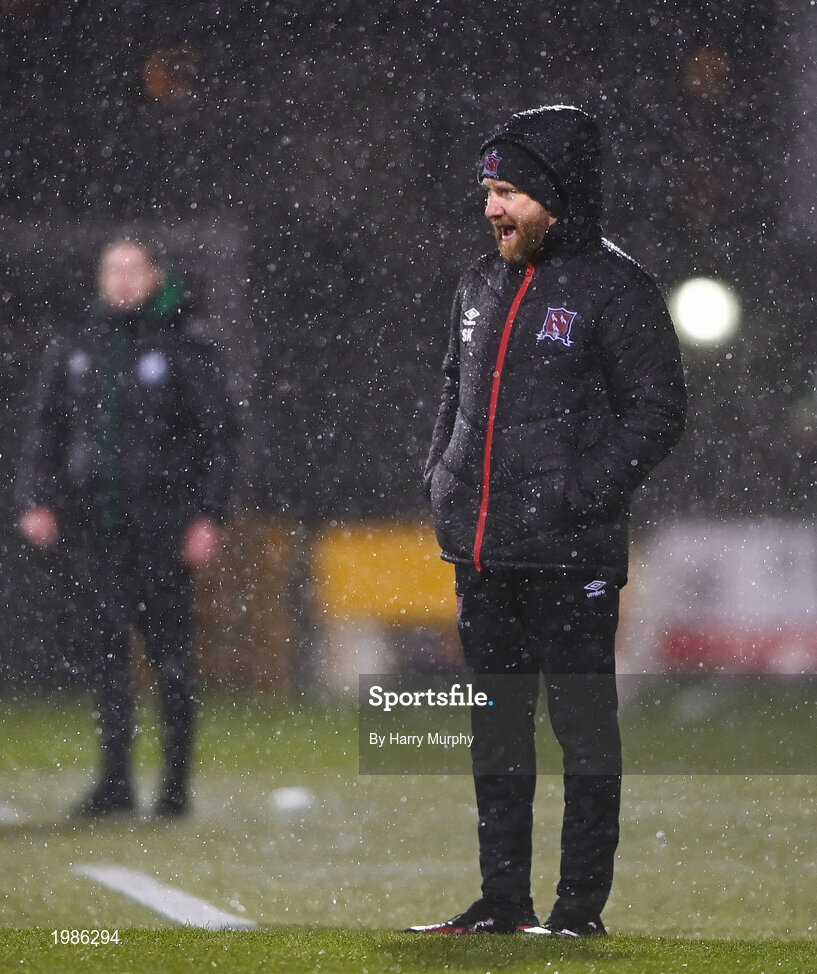 12 March 2021; Dundalk team manager Shane Keegan during the FAI President's Cup Final match between Shamrock Rovers and Dundalk at Tallaght Stadium in Dublin. Photo by Harry Murphy/Sportsfile