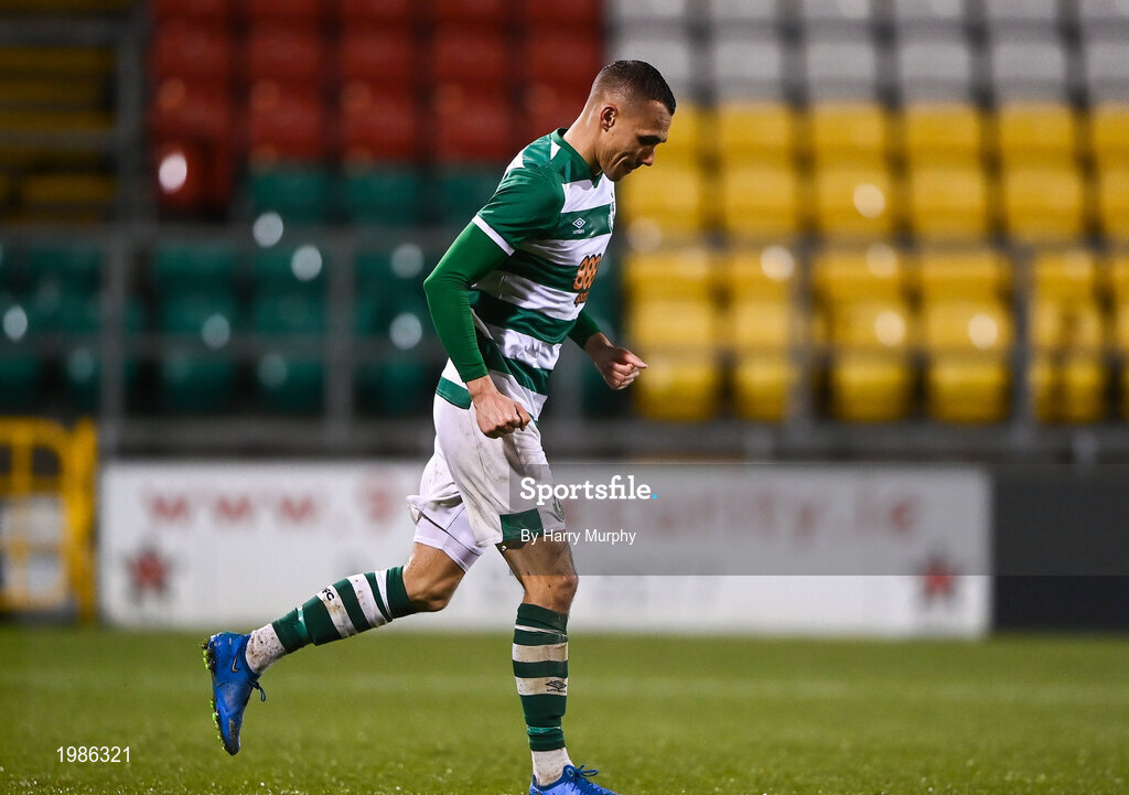 12 March 2021; Graham Burke of Shamrock Rovers reacts to missing a penalty during the FAI President's Cup Final match between Shamrock Rovers and Dundalk at Tallaght Stadium in Dublin. Photo by Harry Murphy/Sportsfile