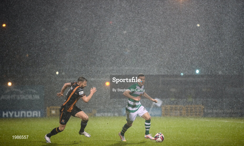 12 March 2021; Aaron Greene of Shamrock Rovers in action against Andy Boyle of Dundalk during the FAI President's Cup Final match between Shamrock Rovers and Dundalk at Tallaght Stadium in Dublin. Photo by Stephen McCarthy/Sportsfile
