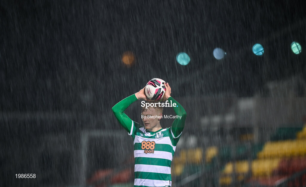 12 March 2021; Liam Scales of Shamrock Rovers prepares to take a throw in during the FAI President's Cup Final match between Shamrock Rovers and Dundalk at Tallaght Stadium in Dublin. Photo by Stephen McCarthy/Sportsfile