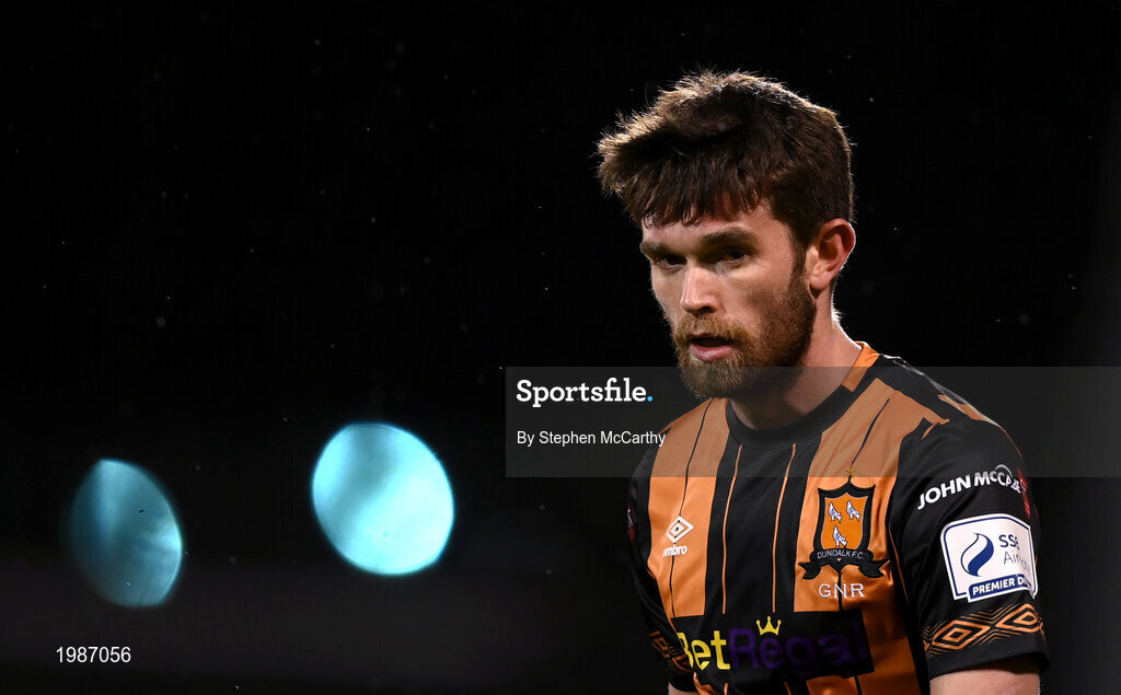 12 March 2021; Sam Stanton of Dundalk during the FAI President's Cup Final match between Shamrock Rovers and Dundalk at Tallaght Stadium in Dublin. Photo by Stephen McCarthy/Sportsfile