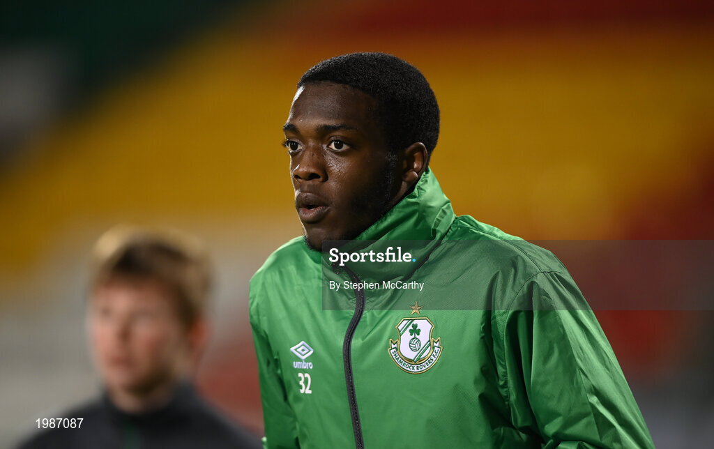 12 March 2021; Cole Omorehiomwan of Shamrock Rovers before the FAI President's Cup Final match between Shamrock Rovers and Dundalk at Tallaght Stadium in Dublin. Photo by Stephen McCarthy/Sportsfile