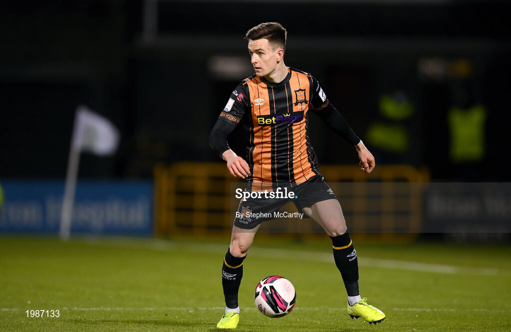 12 March 2021; Darragh Leahy of Dundalk during the FAI President's Cup Final match between Shamrock Rovers and Dundalk at Tallaght Stadium in Dublin. Photo by Stephen McCarthy/Sportsfile