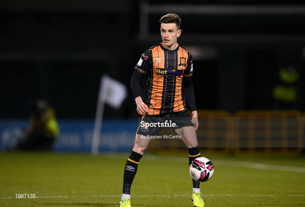 12 March 2021; Darragh Leahy of Dundalk during the FAI President's Cup Final match between Shamrock Rovers and Dundalk at Tallaght Stadium in Dublin. Photo by Stephen McCarthy/Sportsfile