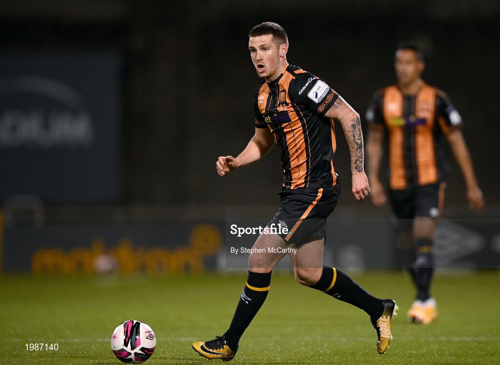 12 March 2021; Patrick McEleney of Dundalk during the FAI President's Cup Final match between Shamrock Rovers and Dundalk at Tallaght Stadium in Dublin. Photo by Stephen McCarthy/Sportsfile