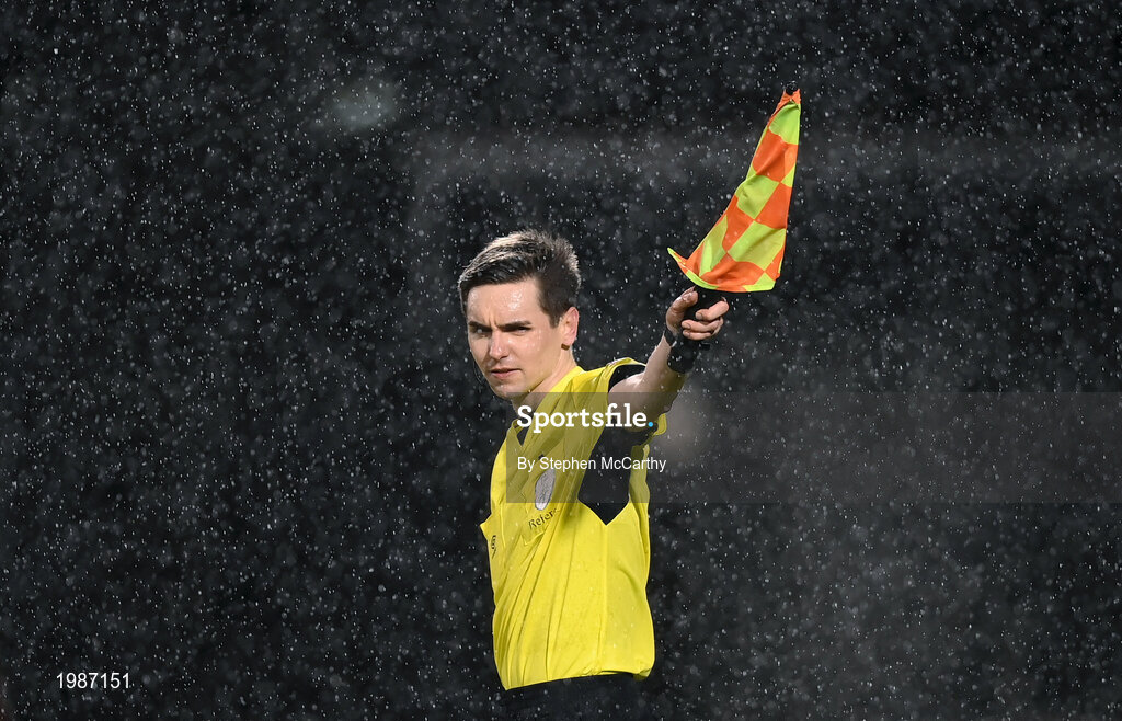 12 March 2021; Assistant referee Shane O'Brien during the FAI President's Cup Final match between Shamrock Rovers and Dundalk at Tallaght Stadium in Dublin. Photo by Stephen McCarthy/Sportsfile