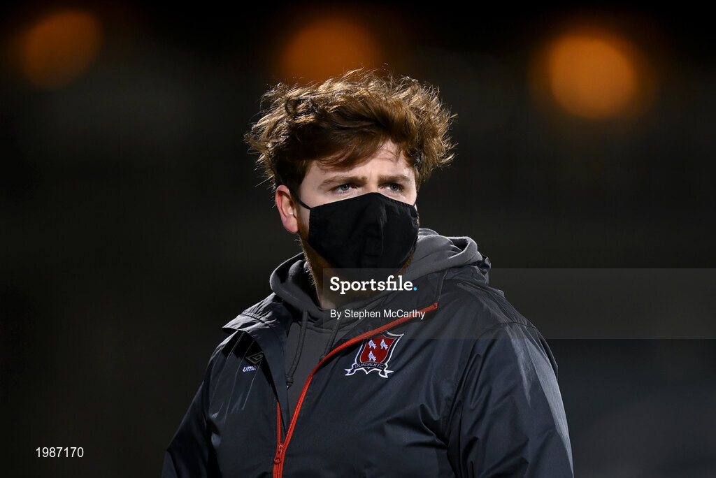 12 March 2021; Dundalk video analyst Dominic Corrigan during the FAI President's Cup Final match between Shamrock Rovers and Dundalk at Tallaght Stadium in Dublin. Photo by Stephen McCarthy/Sportsfile