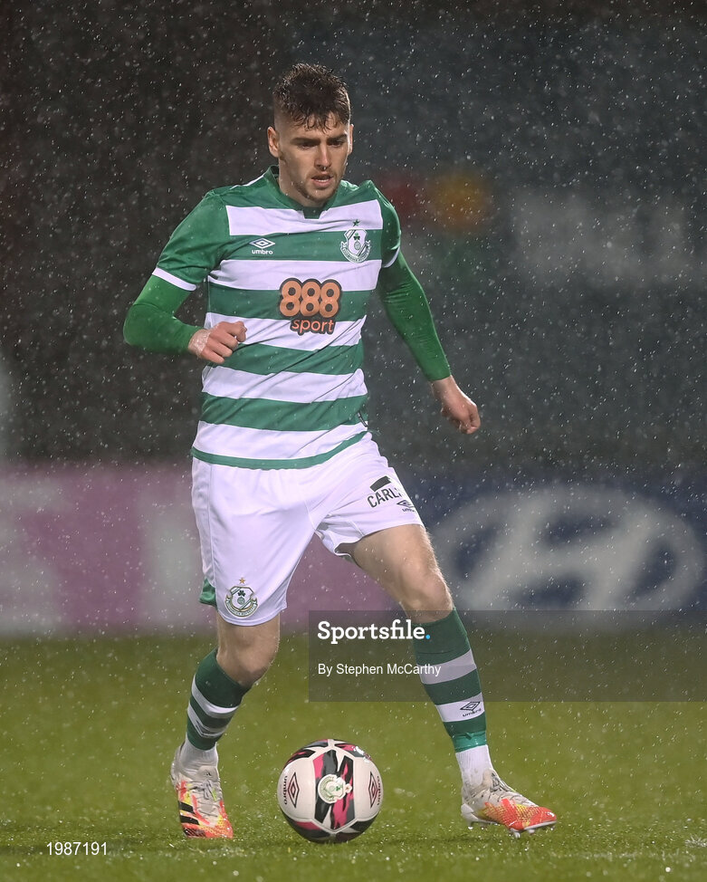 12 March 2021; Dylan Watts of Shamrock Rovers during the FAI President's Cup Final match between Shamrock Rovers and Dundalk at Tallaght Stadium in Dublin. Photo by Stephen McCarthy/Sportsfile