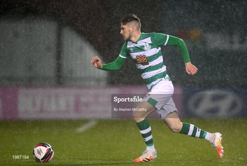 12 March 2021; Dylan Watts of Shamrock Rovers during the FAI President's Cup Final match between Shamrock Rovers and Dundalk at Tallaght Stadium in Dublin. Photo by Stephen McCarthy/Sportsfile