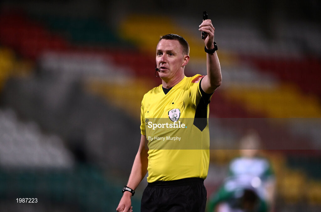 12 March 2021; Referee Damien McGraith during the FAI President's Cup Final match between Shamrock Rovers and Dundalk at Tallaght Stadium in Dublin. Photo by Harry Murphy/Sportsfile