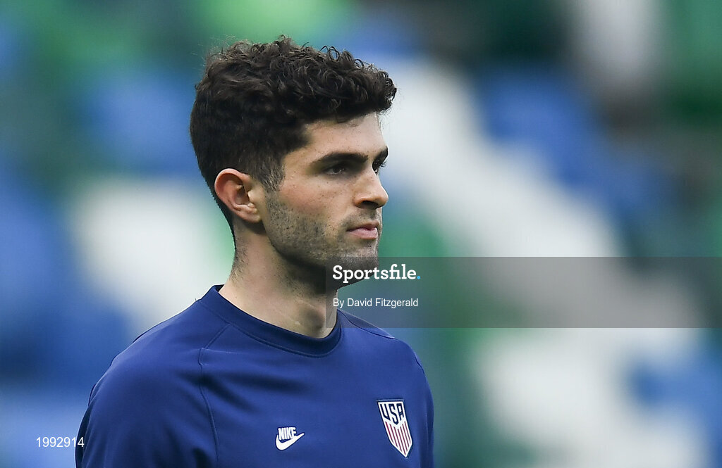 28 March 2021; Christian Pulišic of USA prior to the International friendly match between Northern Ireland and USA at the National Football Stadium at Windsor Park in Belfast. Photo by David Fitzgerald/Sportsfile