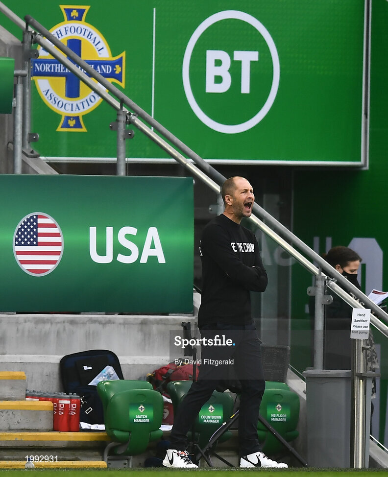 28 March 2021; USA manager Gregg Berhalter during the International friendly match between Northern Ireland and USA at the National Football Stadium at Windsor Park in Belfast. Photo by David Fitzgerald/Sportsfile