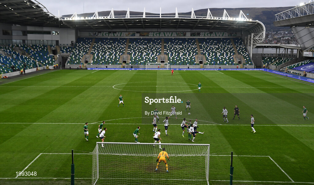 28 March 2021; A general view of action during the International friendly match between Northern Ireland and USA at National Football Stadium at Windsor Park in Belfast. Photo by David Fitzgerald/Sportsfile