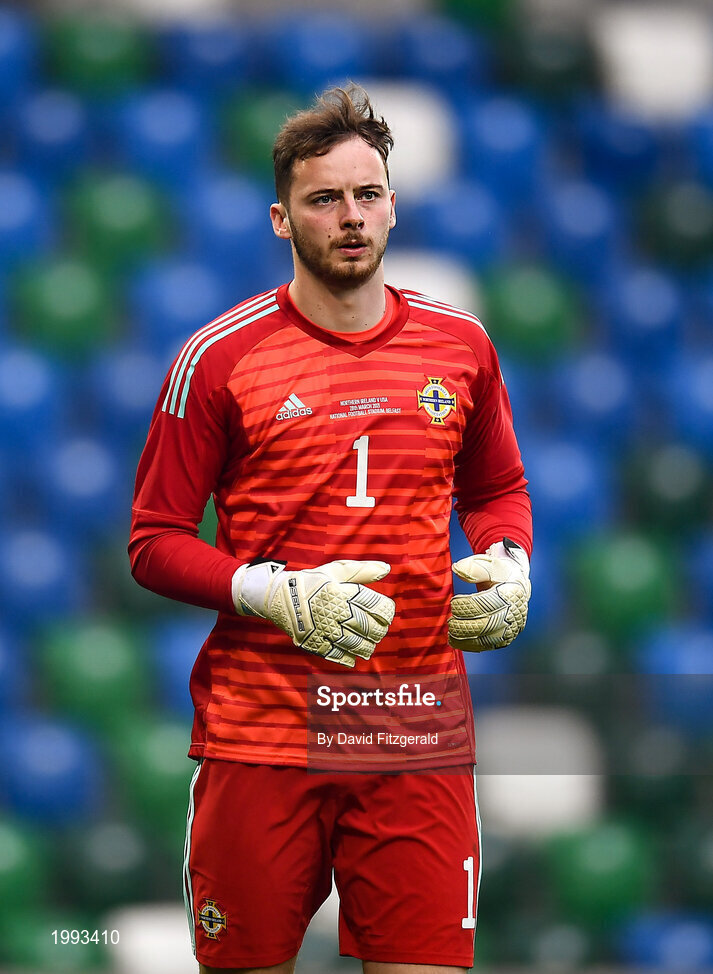 28 March 2021; Conor Hazard of Northern Ireland during the International friendly match between Northern Ireland and USA at National Football Stadium at Windsor Park in Belfast. Photo by David Fitzgerald/Sportsfile