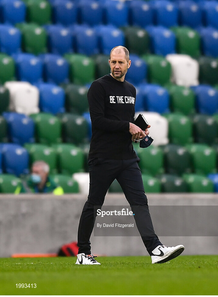 28 March 2021; USA manager Gregg Berhalter following the International friendly match between Northern Ireland and USA at National Football Stadium at Windsor Park in Belfast. Photo by David Fitzgerald/Sportsfile