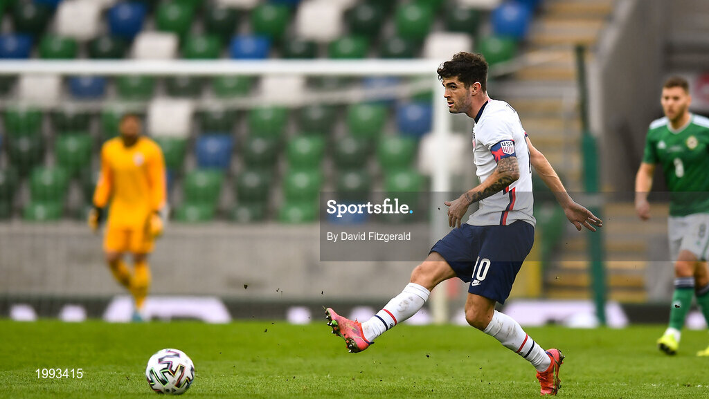 28 March 2021; Christian Pulišic of USA during the International friendly match between Northern Ireland and USA at National Football Stadium at Windsor Park in Belfast. Photo by David Fitzgerald/Sportsfile