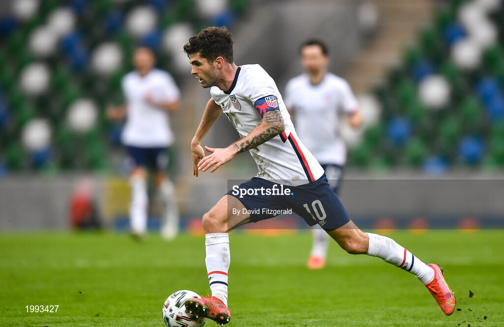 28 March 2021; Christian Pulišic of USA during the International friendly match between Northern Ireland and USA at National Football Stadium at Windsor Park in Belfast. Photo by David Fitzgerald/Sportsfile