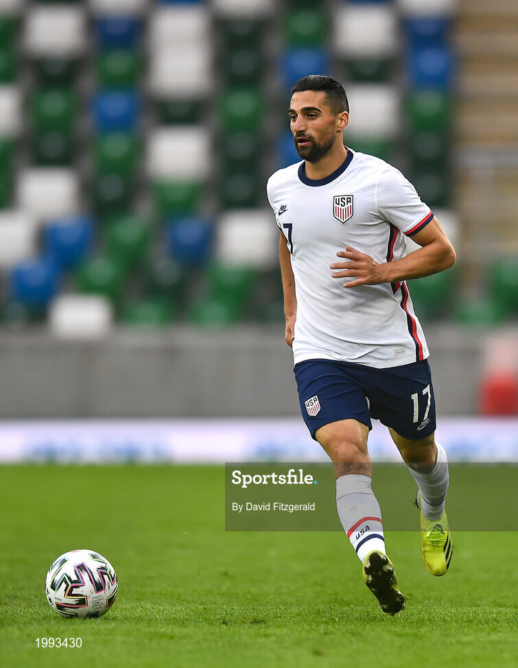 28 March 2021; Sebastian Lletget of USA during the International friendly match between Northern Ireland and USA at National Football Stadium at Windsor Park in Belfast. Photo by David Fitzgerald/Sportsfile