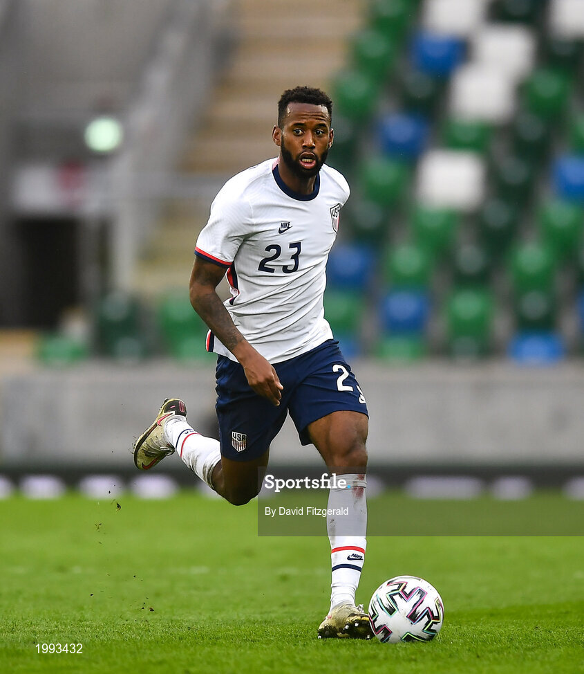 28 March 2021; Kellyn Acosta of USA during the International friendly match between Northern Ireland and USA at National Football Stadium at Windsor Park in Belfast. Photo by David Fitzgerald/Sportsfile