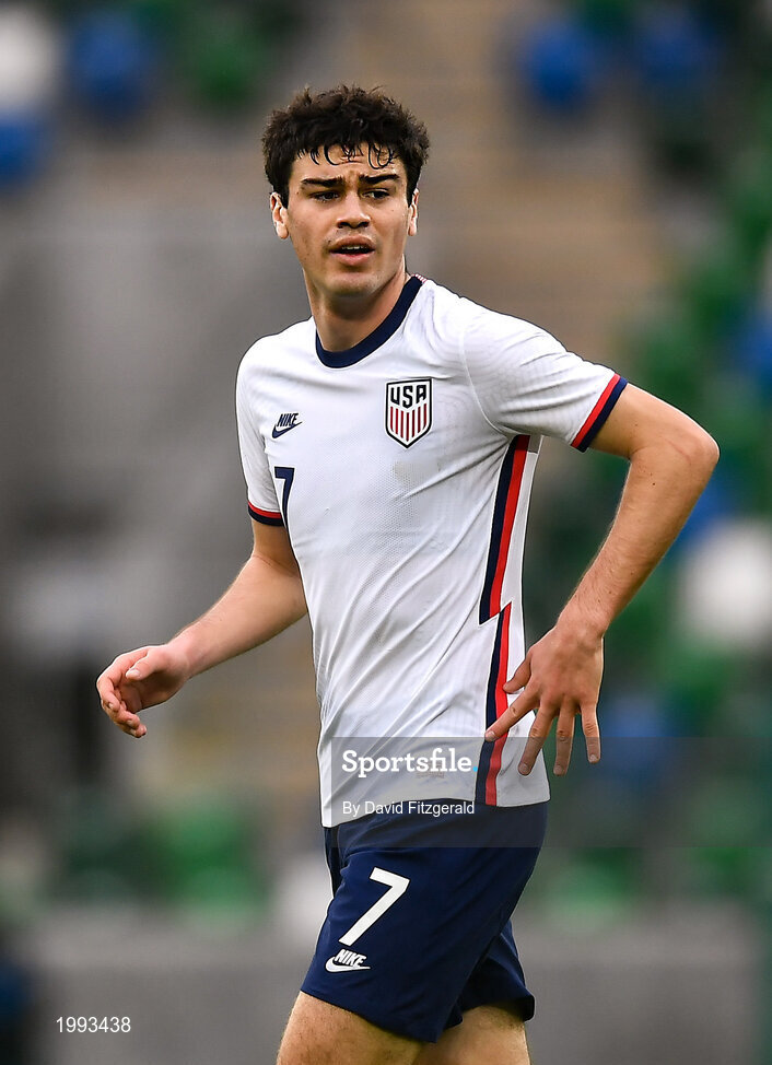 28 March 2021; Giovanni Reyna of USA during the International friendly match between Northern Ireland and USA at National Football Stadium at Windsor Park in Belfast. Photo by David Fitzgerald/Sportsfile