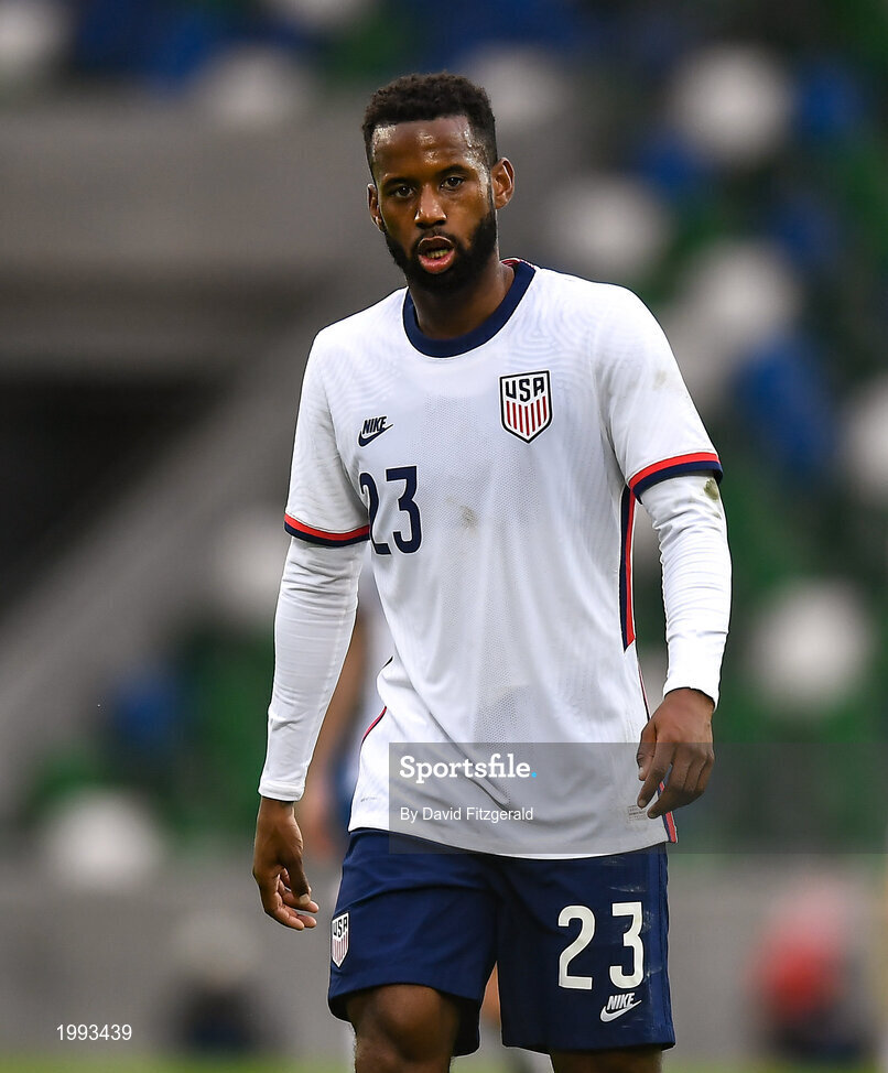 28 March 2021; Kellyn Acosta of USA during the International friendly match between Northern Ireland and USA at National Football Stadium at Windsor Park in Belfast. Photo by David Fitzgerald/Sportsfile