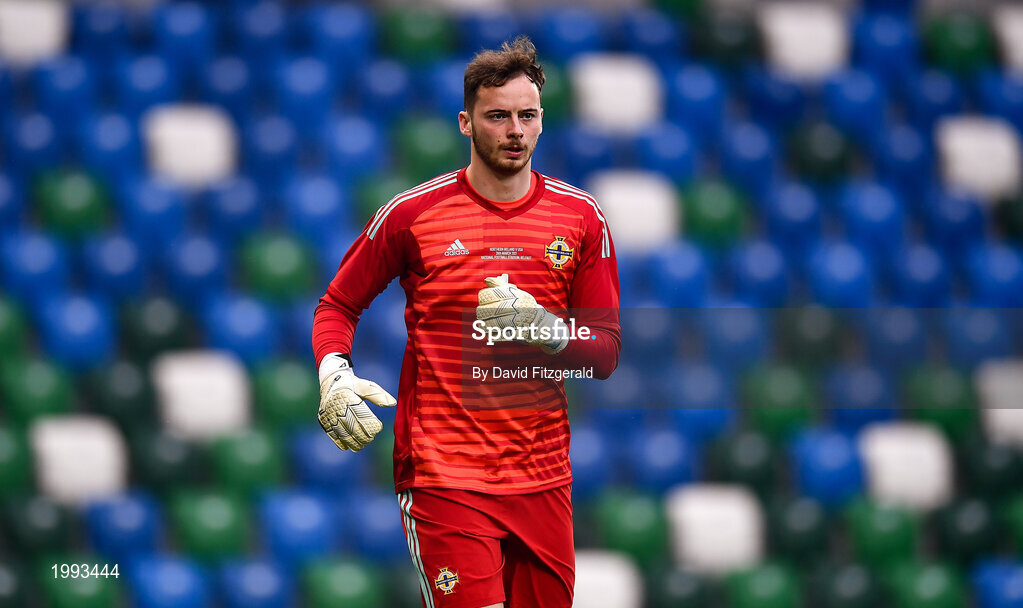 28 March 2021; Conor Hazard of Northern Ireland during the International friendly match between Northern Ireland and USA at National Football Stadium at Windsor Park in Belfast. Photo by David Fitzgerald/Sportsfile