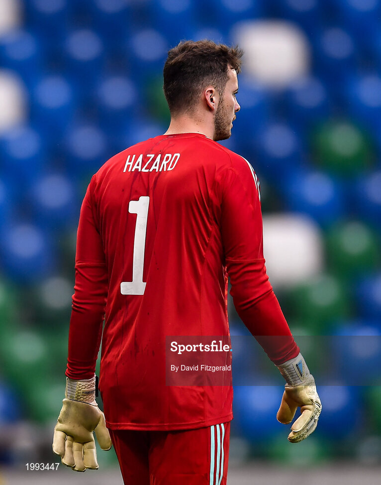 28 March 2021; Conor Hazard of Northern Ireland during the International friendly match between Northern Ireland and USA at National Football Stadium at Windsor Park in Belfast. Photo by David Fitzgerald/Sportsfile