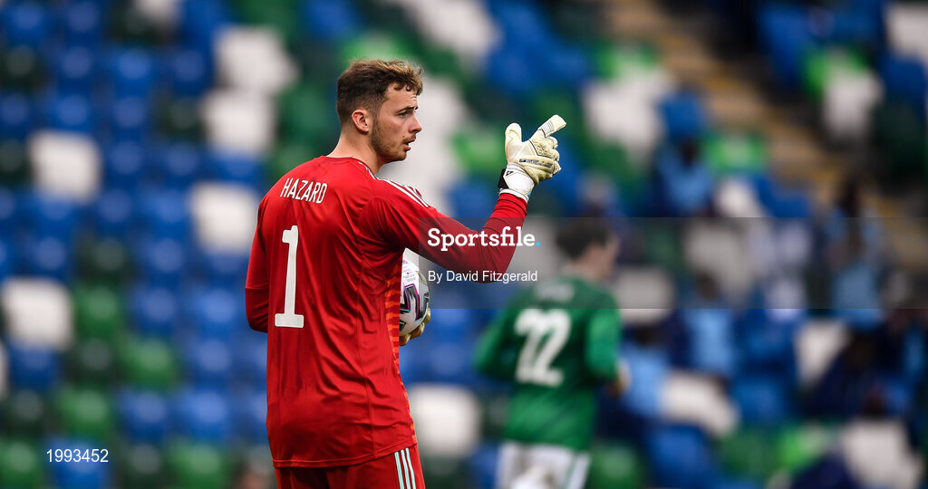 28 March 2021; Conor Hazard of Northern Ireland during the International friendly match between Northern Ireland and USA at National Football Stadium at Windsor Park in Belfast. Photo by David Fitzgerald/Sportsfile