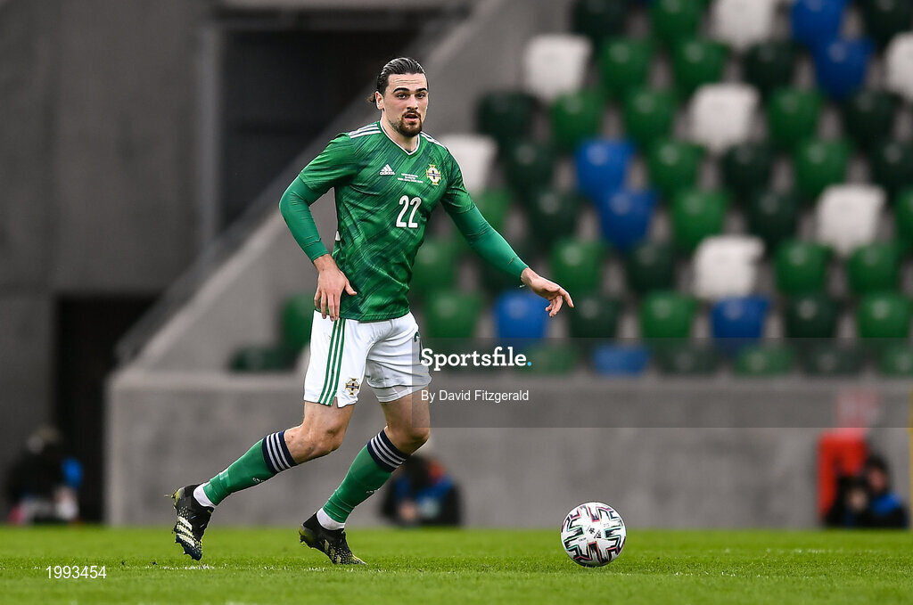 28 March 2021; Ciaron Brown of Northern Ireland during the International friendly match between Northern Ireland and USA at National Football Stadium at Windsor Park in Belfast. Photo by David Fitzgerald/Sportsfile