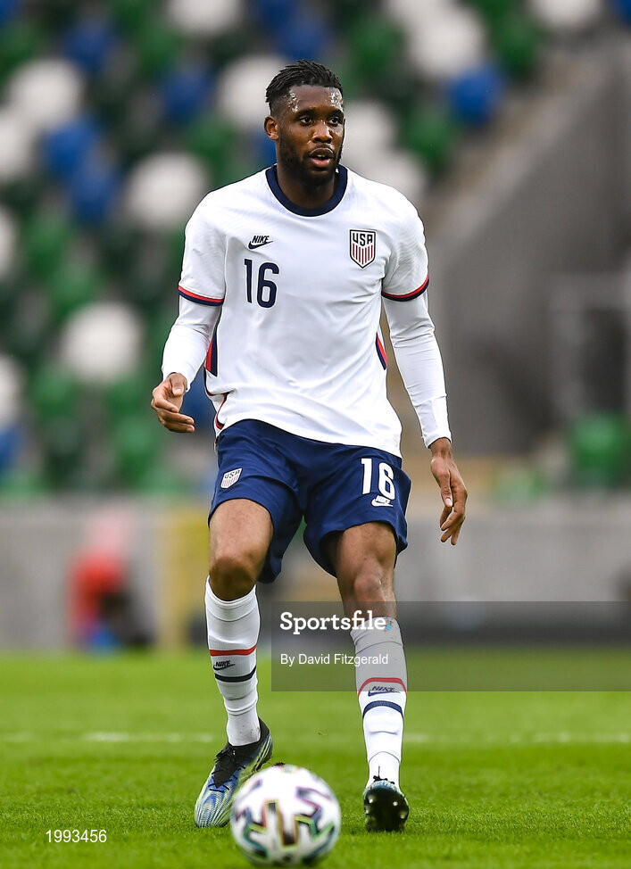 28 March 2021; Jordan Siebatcheu of USA during the International friendly match between Northern Ireland and USA at National Football Stadium at Windsor Park in Belfast. Photo by David Fitzgerald/Sportsfile