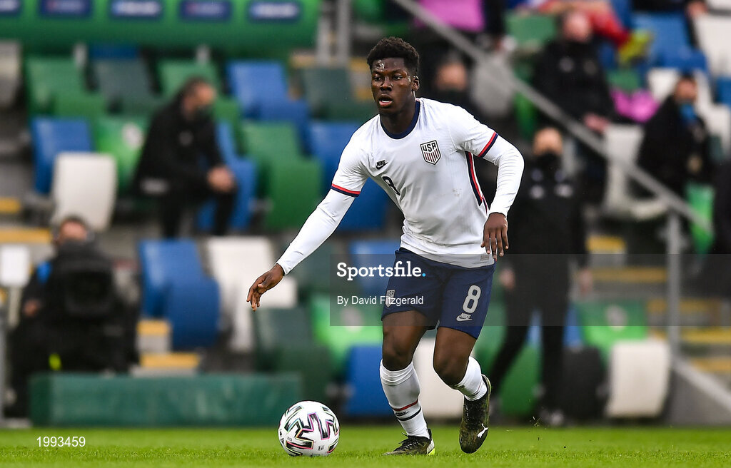 28 March 2021; Yunus Musah of USA during the International friendly match between Northern Ireland and USA at National Football Stadium at Windsor Park in Belfast. Photo by David Fitzgerald/Sportsfile