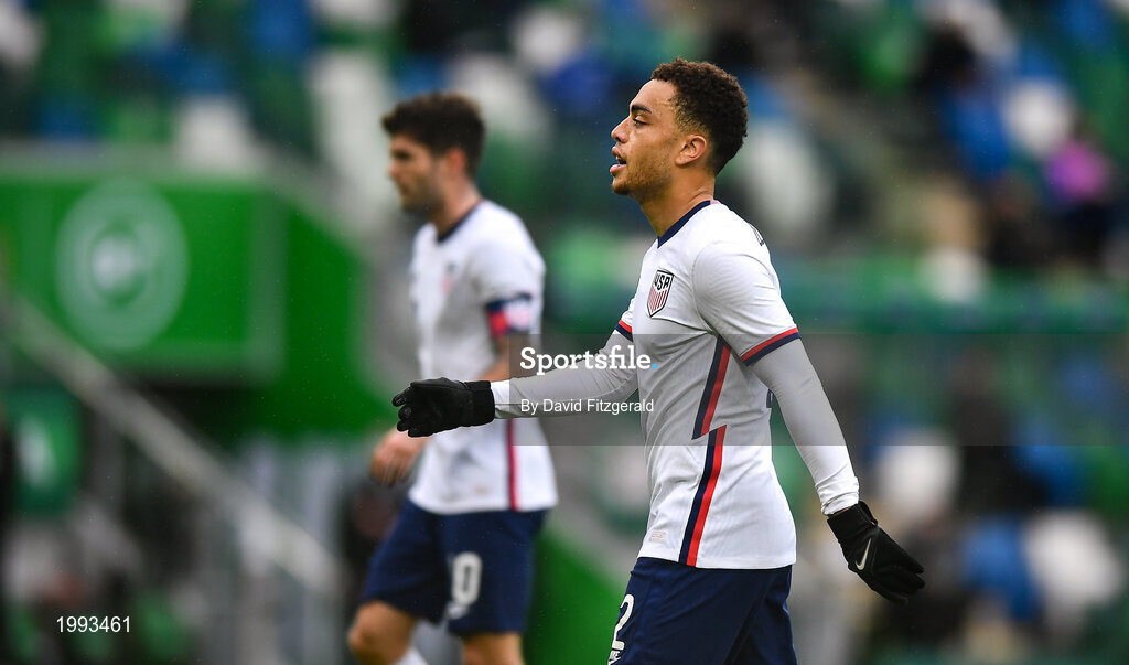 28 March 2021; Sergiño Dest of USA during the International friendly match between Northern Ireland and USA at National Football Stadium at Windsor Park in Belfast. Photo by David Fitzgerald/Sportsfile