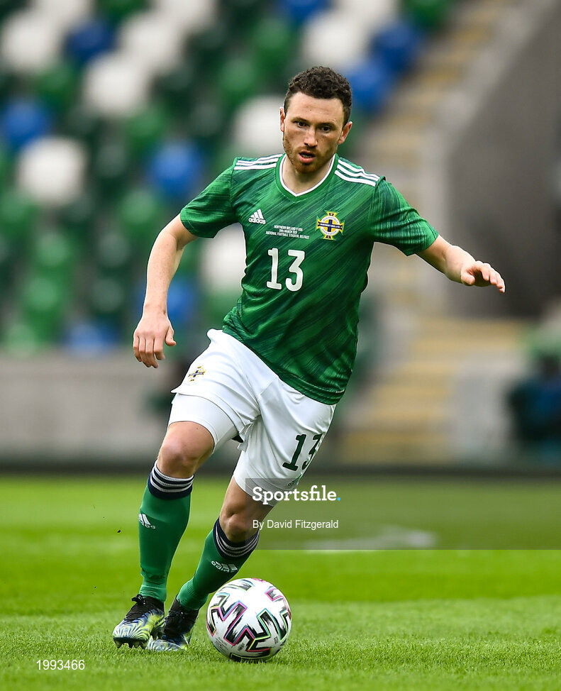28 March 2021; Corry Evans of Northern Ireland during the International friendly match between Northern Ireland and USA at National Football Stadium at Windsor Park in Belfast. Photo by David Fitzgerald/Sportsfile