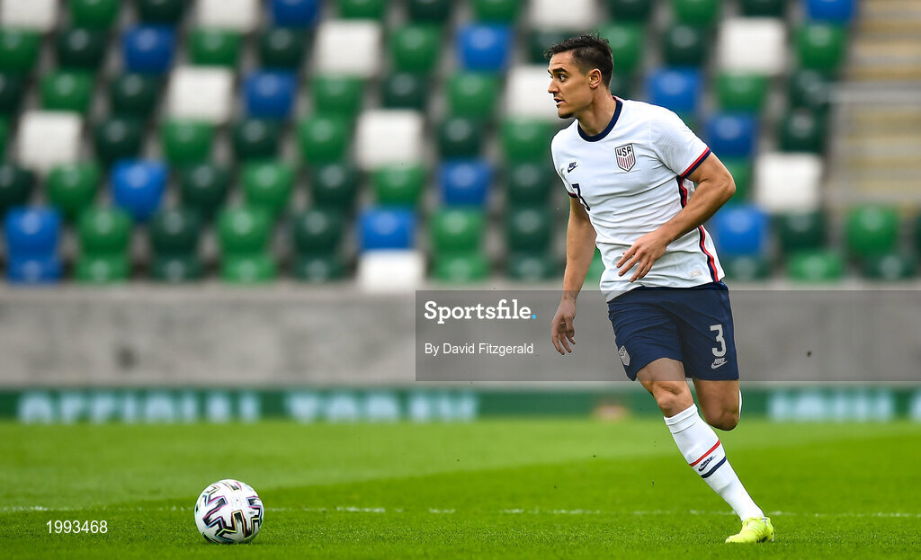 28 March 2021; Aaron Long of USA during the International friendly match between Northern Ireland and USA at National Football Stadium at Windsor Park in Belfast. Photo by David Fitzgerald/Sportsfile