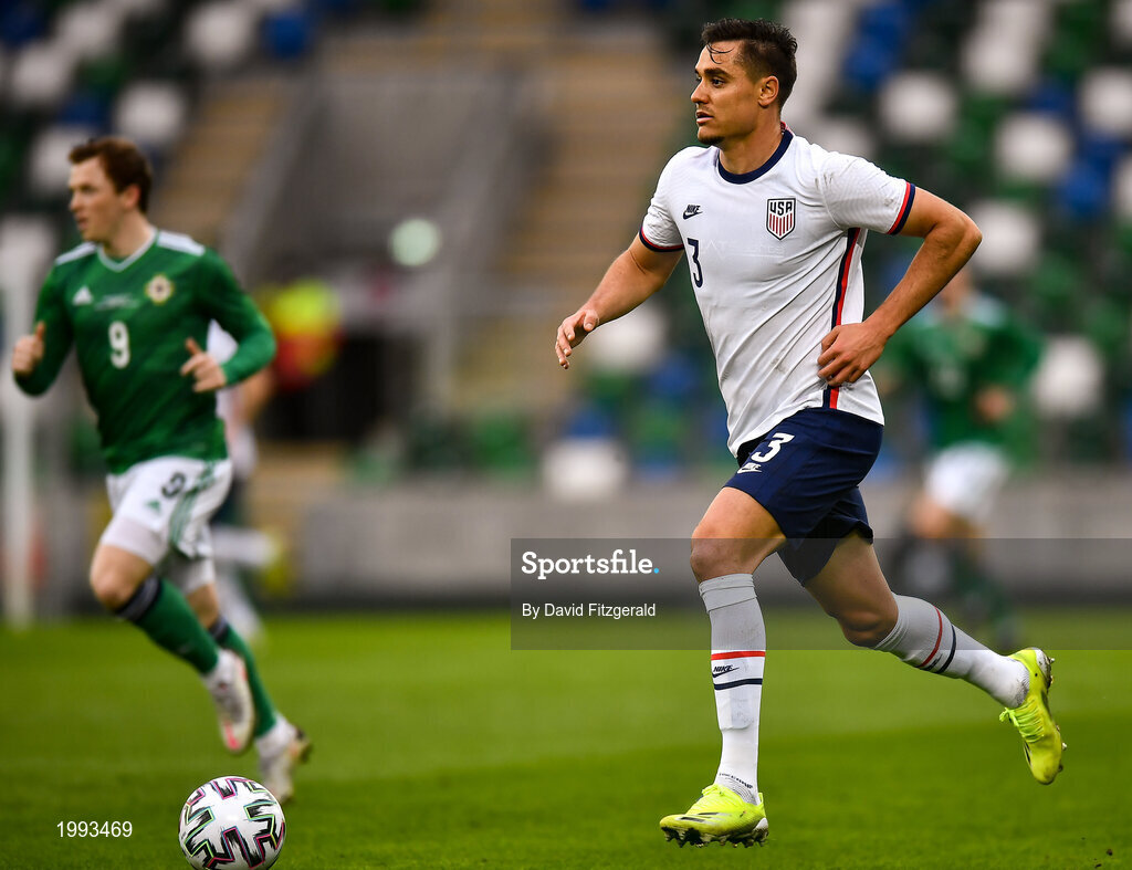 28 March 2021; Aaron Long of USA during the International friendly match between Northern Ireland and USA at National Football Stadium at Windsor Park in Belfast. Photo by David Fitzgerald/Sportsfile