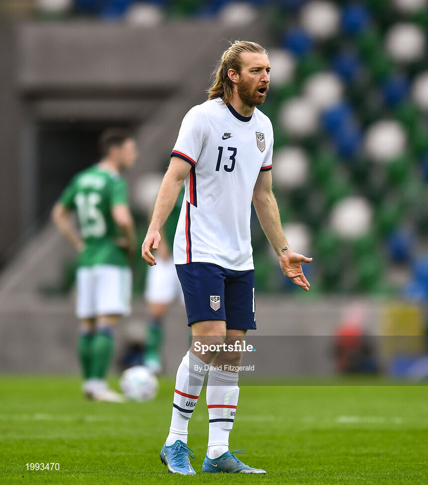28 March 2021; Tim Ream of USA during the International friendly match between Northern Ireland and USA at National Football Stadium at Windsor Park in Belfast. Photo by David Fitzgerald/Sportsfile