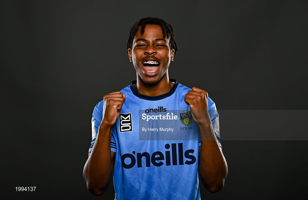 31 March 2021; Isaac Akinsete during a UCD AFC portrait session at UCD Belfield in Dublin. Photo by Harry Murphy/Sportsfile