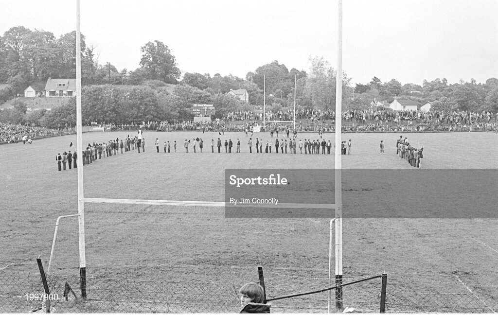 19 Jully 1981; Protesters walk across the pitch in advance of the Ulster GAA Football Senior Championship Final match between Down and Armagh at St Tiernach's Park in Clones, Monaghan. Photo by Jim Connolly / Connolly Collection/Sportsfile