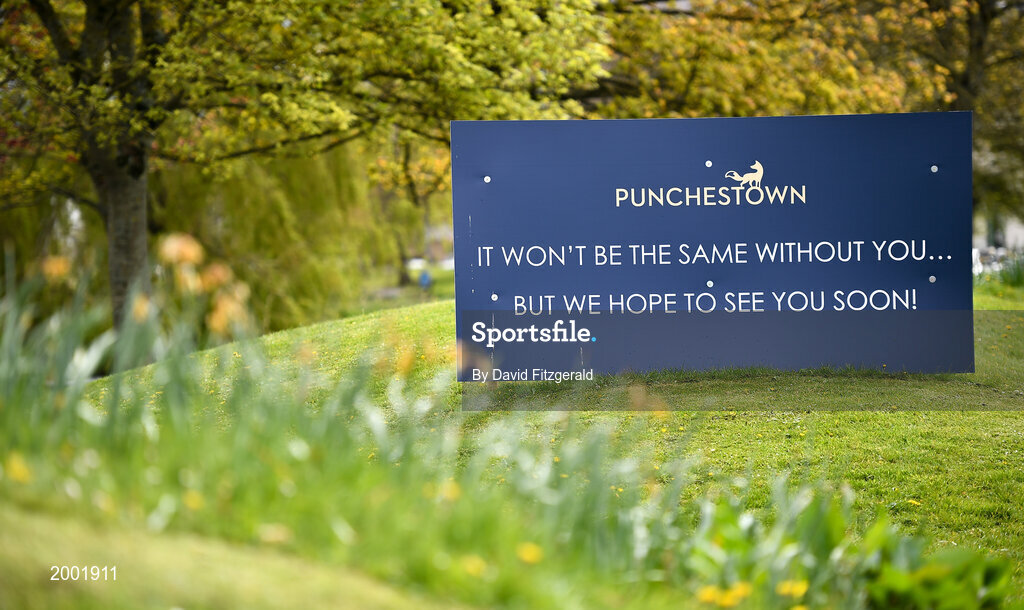27 April 2021; Signage is seen at Naas Canal prior to racing on day one of the Punchestown Festival at Punchestown Racecourse in Kildare. Photo by David Fitzgerald/Sportsfile