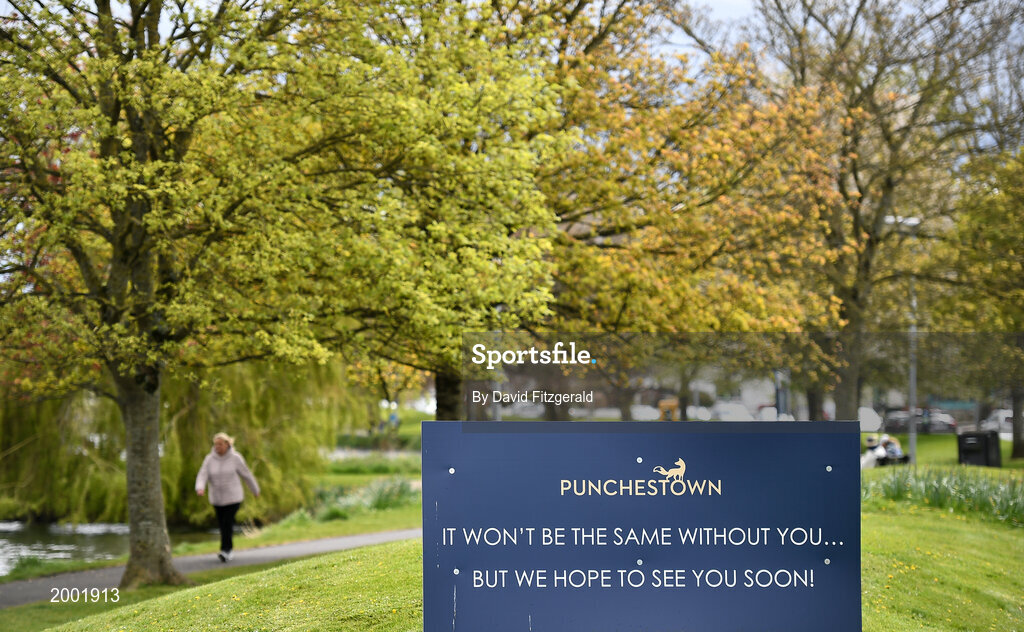 27 April 2021; Signage is seen at Naas Canal prior to racing on day one of the Punchestown Festival at Punchestown Racecourse in Kildare. Photo by David Fitzgerald/Sportsfile