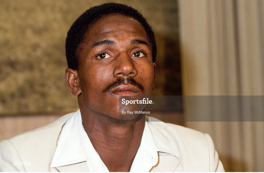 14 February 1986; Danilo Cabrera at a press conference before the WBA World Featherweight Title Fight between Barry McGuigan and Danilo Cabrera at the RDS in Dublin. Photo by Ray McManus/Sportsfile