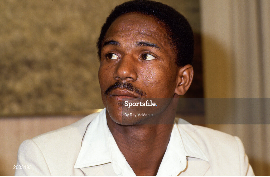 14 February 1986; Danilo Cabrera at a press conference before the WBA World Featherweight Title Fight between Barry McGuigan and Danilo Cabrera at the RDS in Dublin. Photo by Ray McManus/Sportsfile