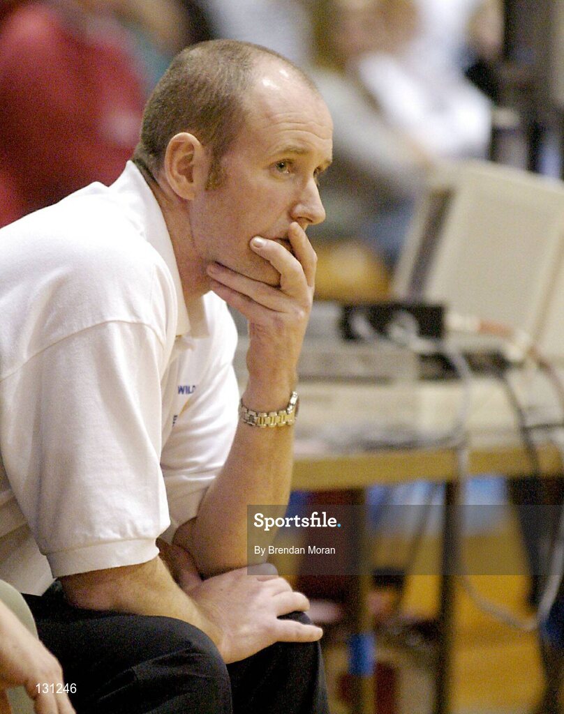 30 January 2004; Dermot Jacob, Bausch & Lomb Wildcats head coach. ESB National Cup 2004, Senior Women's Semi-Final, Scruffy St. Paul's v Bausch & Lomb Wildcats, The ESB Arena, Tallaght, Dublin. Picture credit; Brendan Moran / SPORTSFILE *EDI*